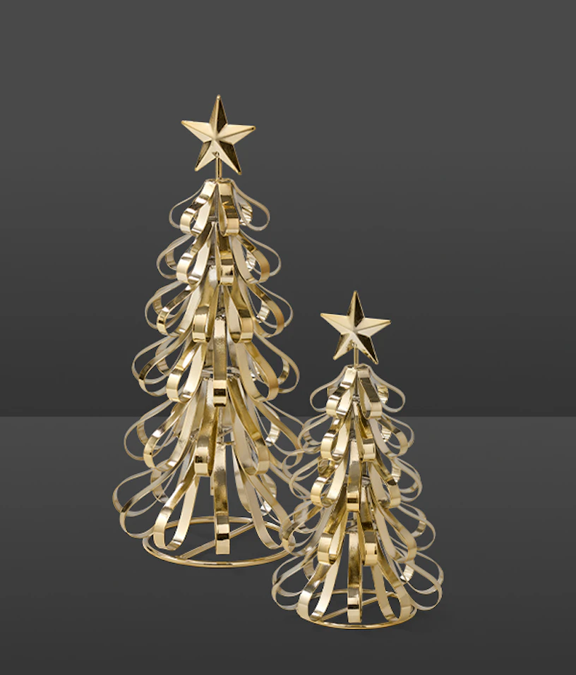 Prydnadsföremål i form av guldfärgade metallgranar i två storlekar
