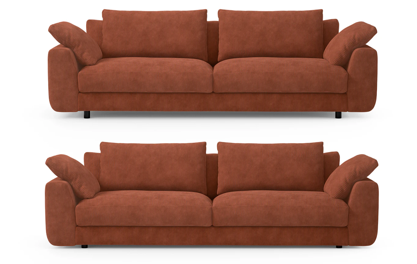 Bild som visar skillnaden mellan soffan med höga och låga ben