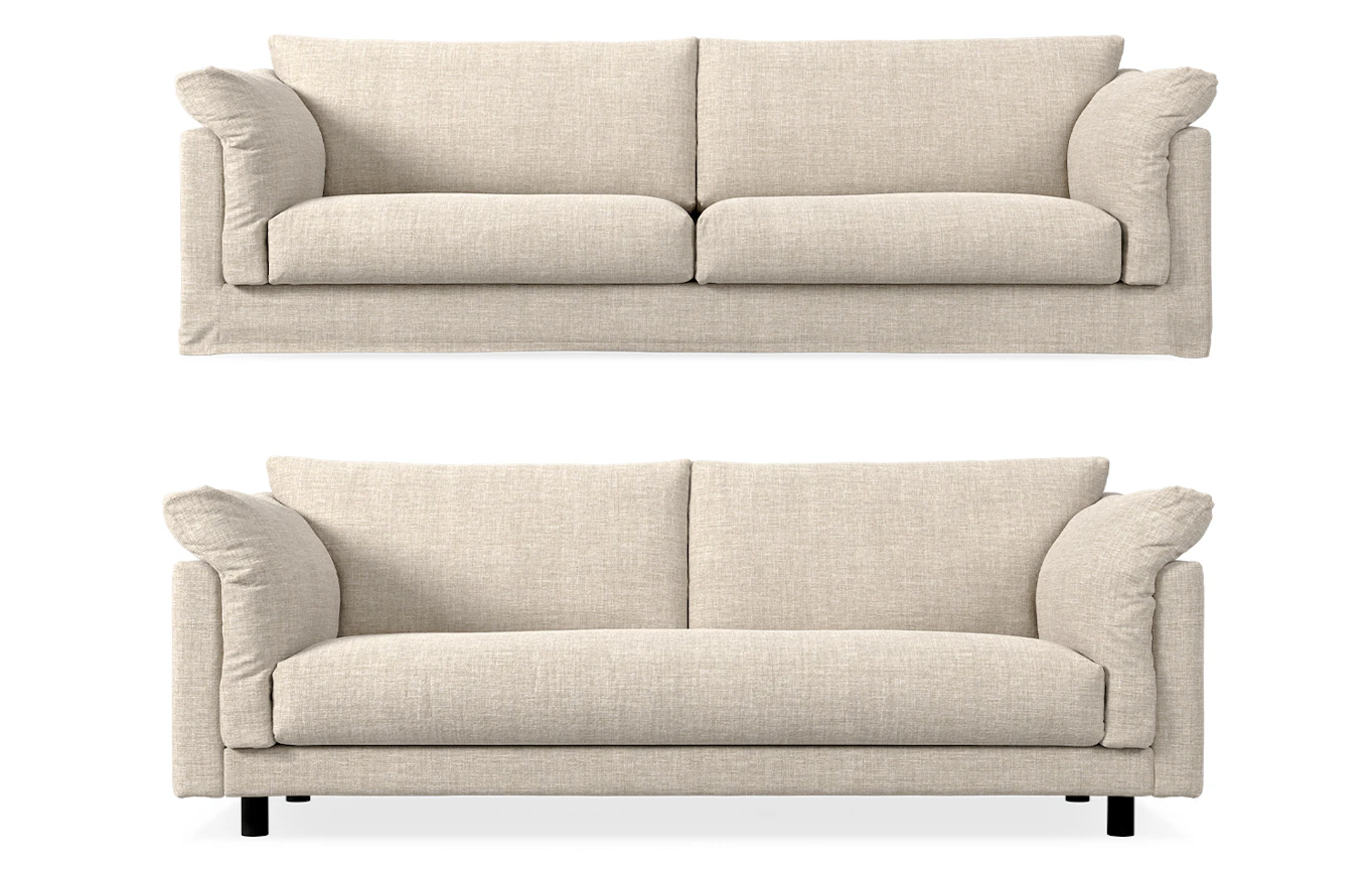 Bild som visar skillnaden mellan en Cherrie med kappa och en med fast klädsel