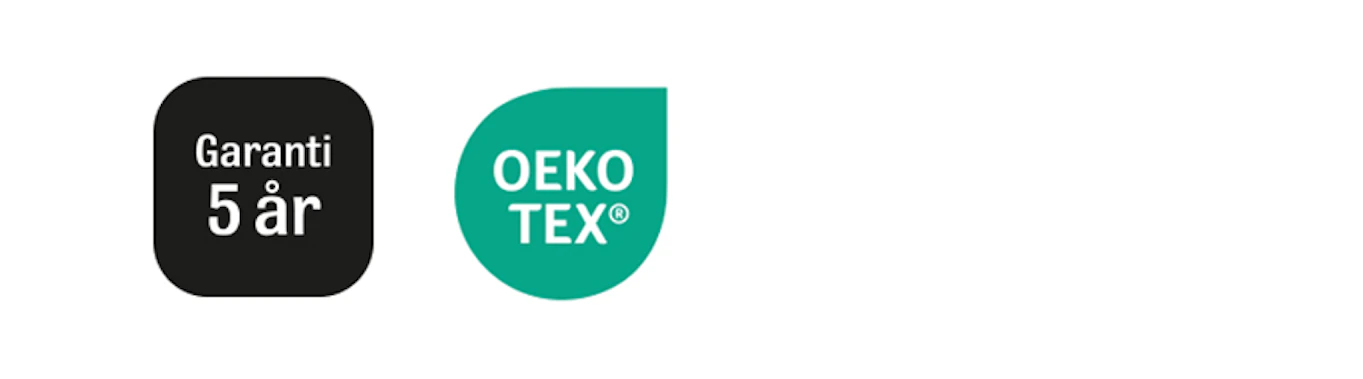 OEKO TEX logotyp ch en logotyp som visar att soffan har 5 års garanti