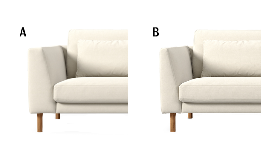 Bild som illustrerar de olika valen av armstöd i Willow soffserie