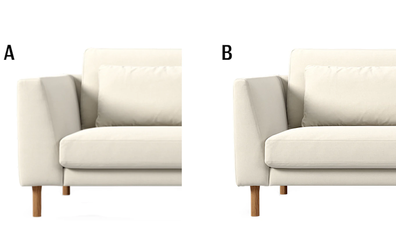 Bild som illustrerar de olika valen av armstöd i Willow soffserie