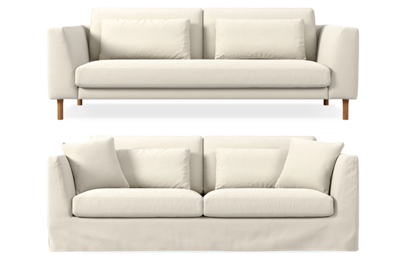 Bild som illustrerar skillnaden mellan Willow med fast och avtagbar klädsel