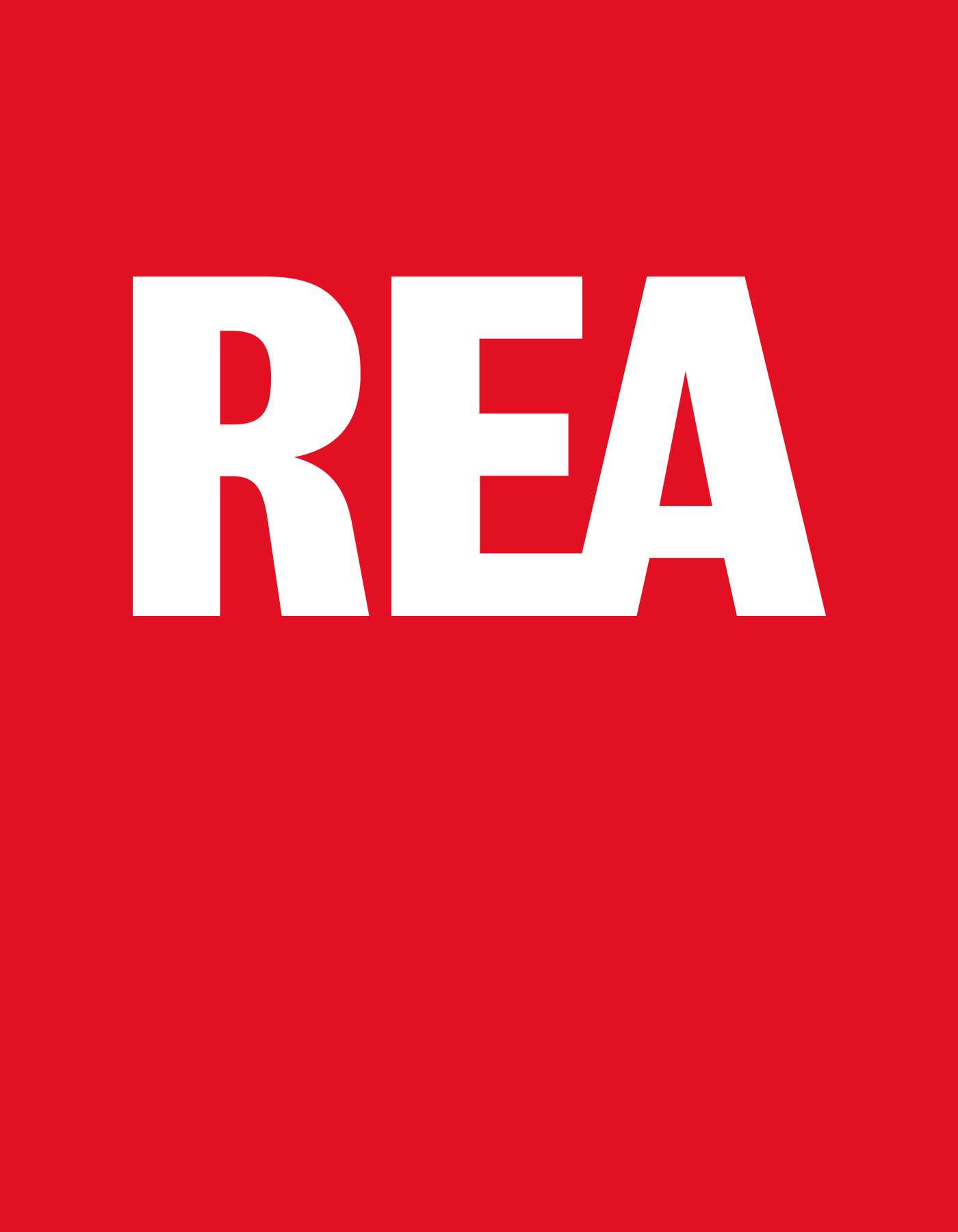 En röd bakgrund med vit text som säger rea