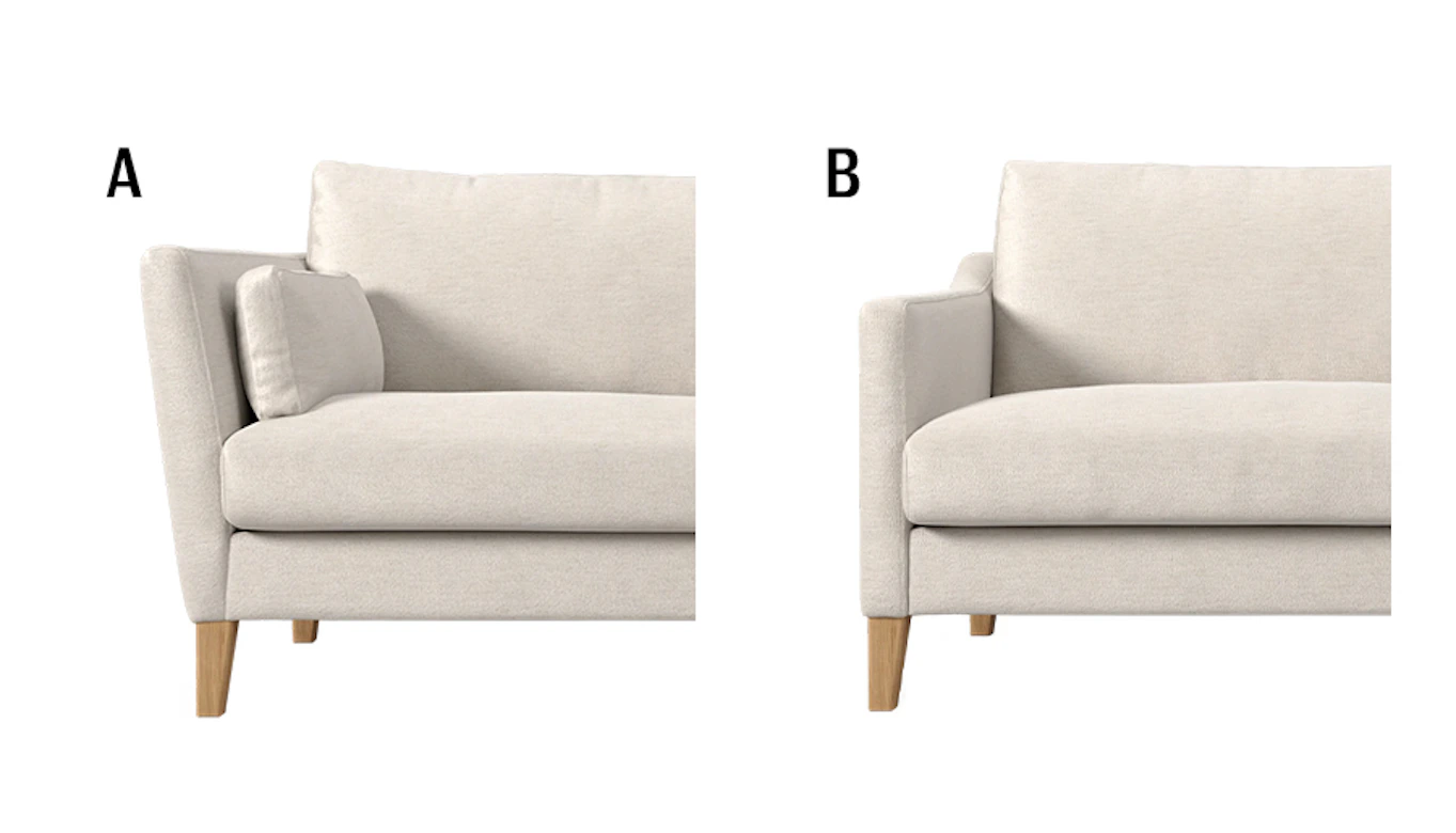 Bild som visar vilka olika armstöd man kan välja till sin Winston soffa 