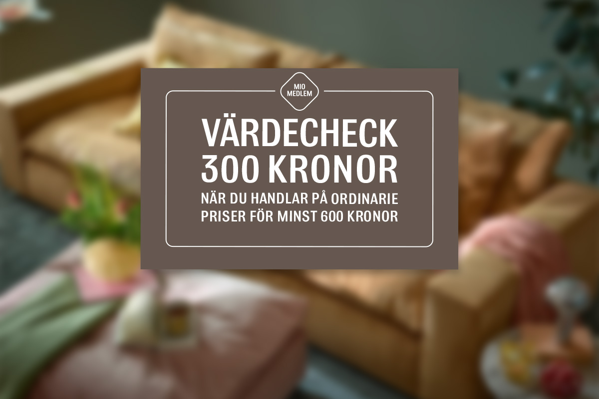 En bild av en värdecheck för 300 kr om man handlar för minst 600 kr.