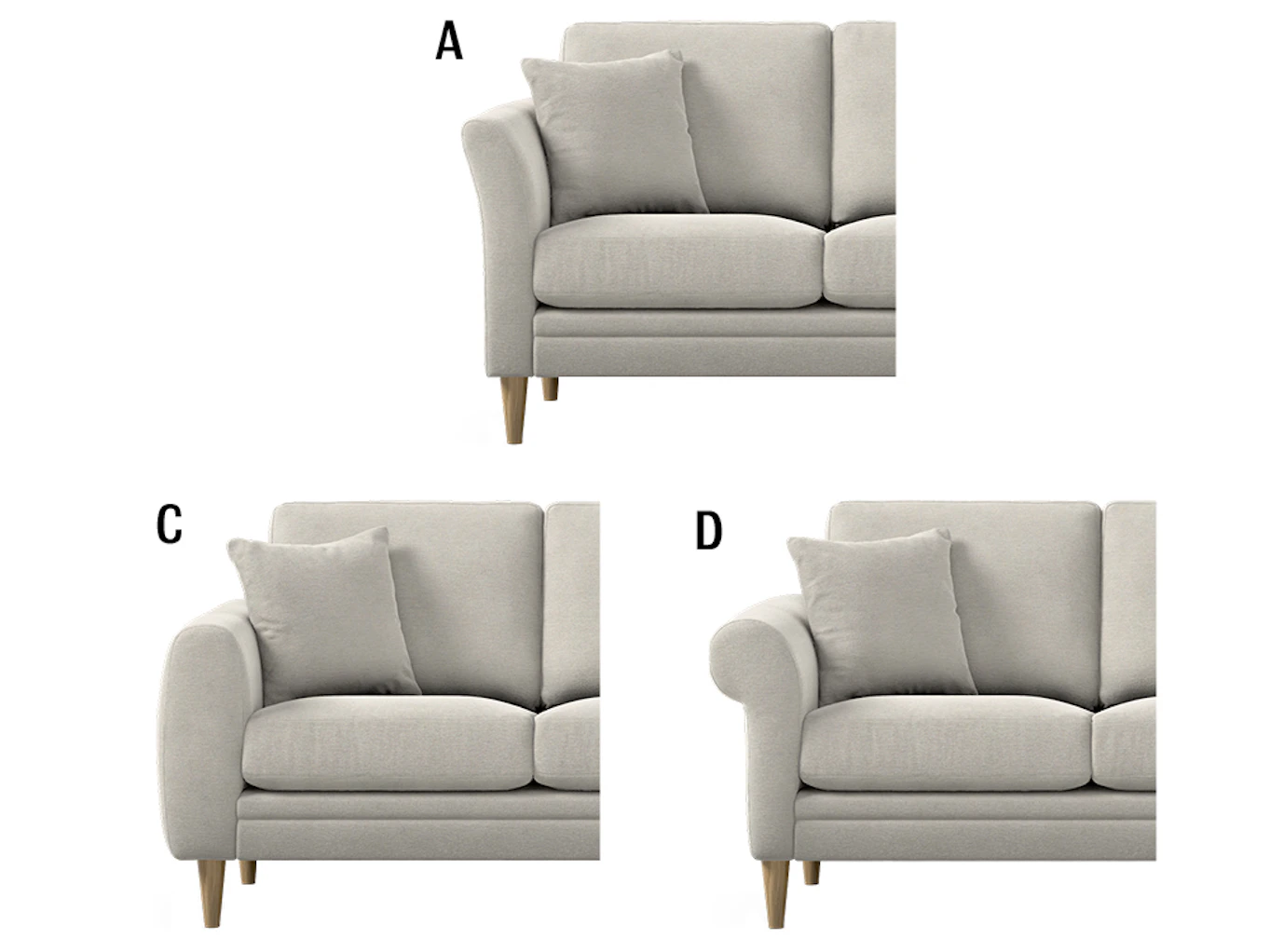 Bild som visar de olika val av armstöd man kan göra till sin Eden