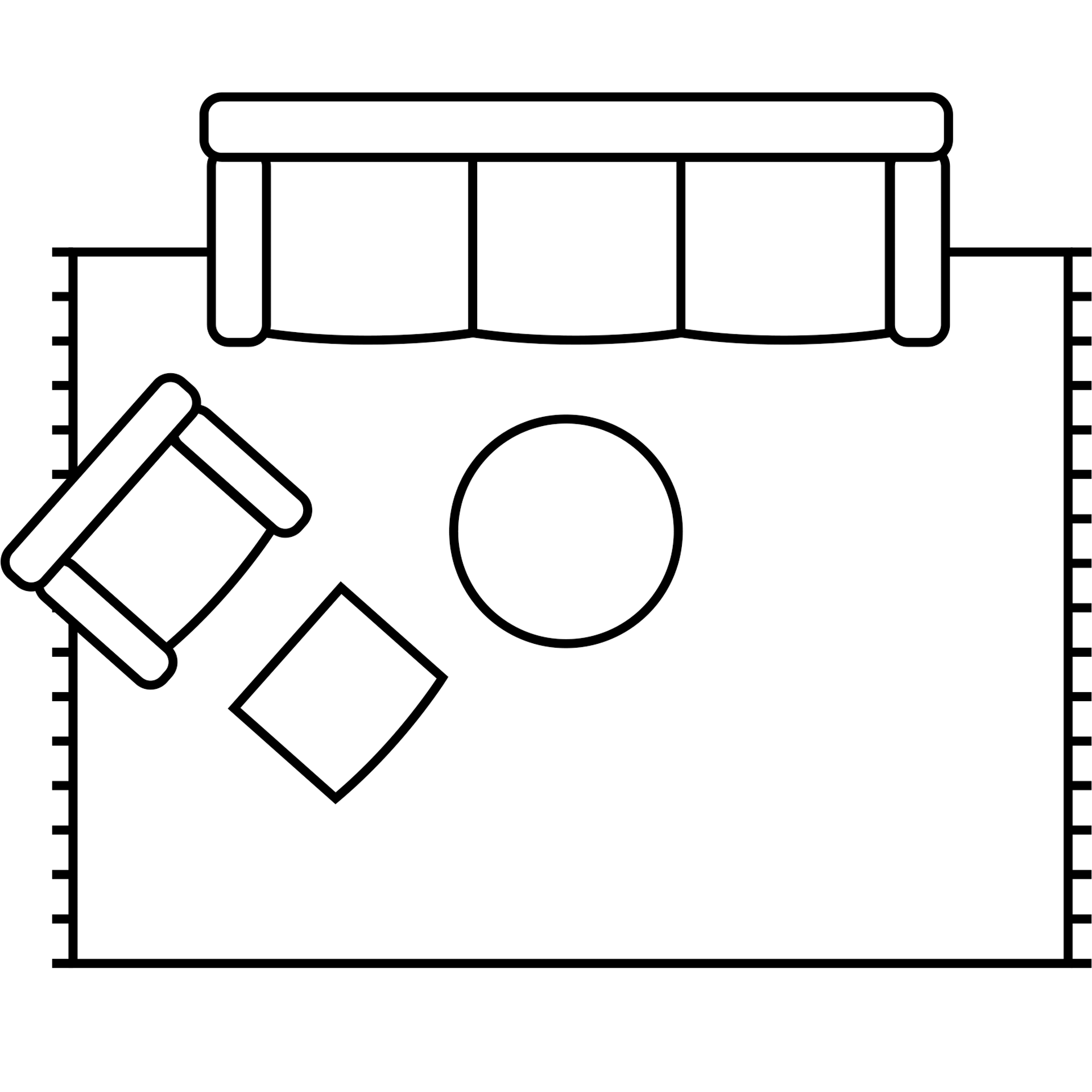 en illustration som visar hur det ser ut när halva soffan är placerad på mattan.