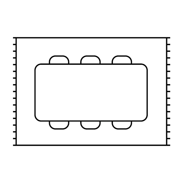 en illustration som visar hur det ser ut med ett rektangulärt bord på en rektangulär matta