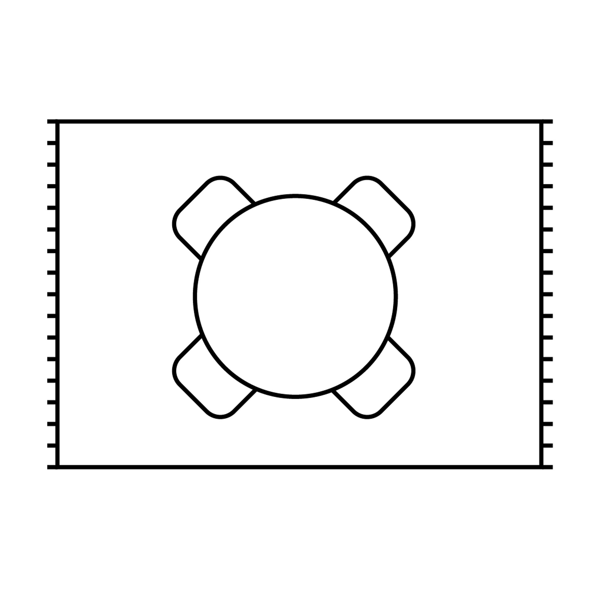 En illustration som visar hur det ser ut med en rund matgrupp placerad på en rektangulär matta