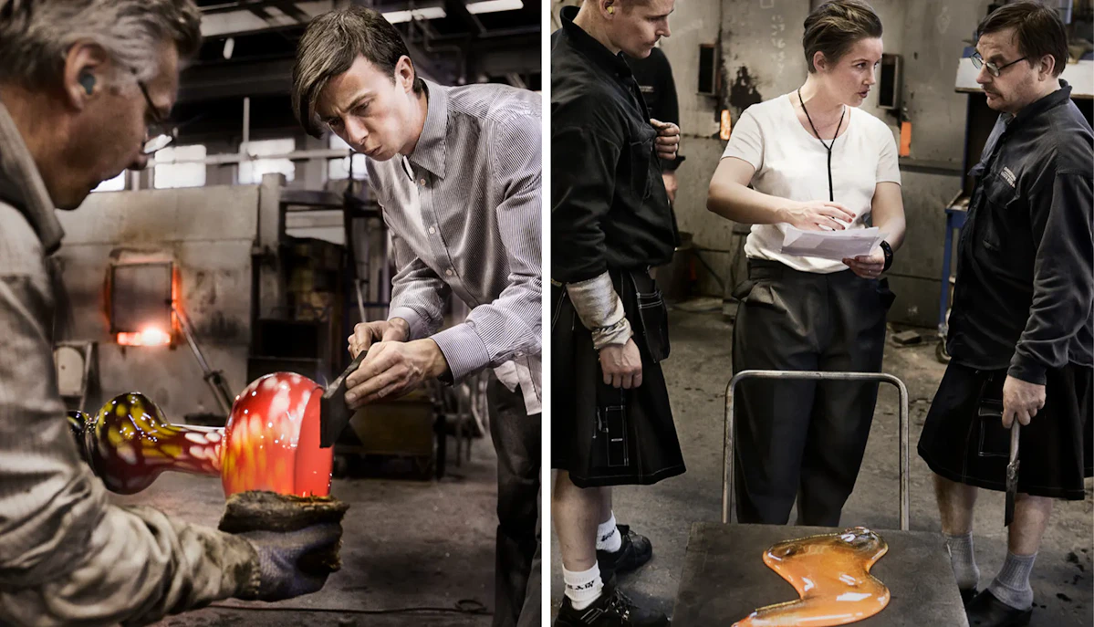 personer i en verkstad som skapar glas 