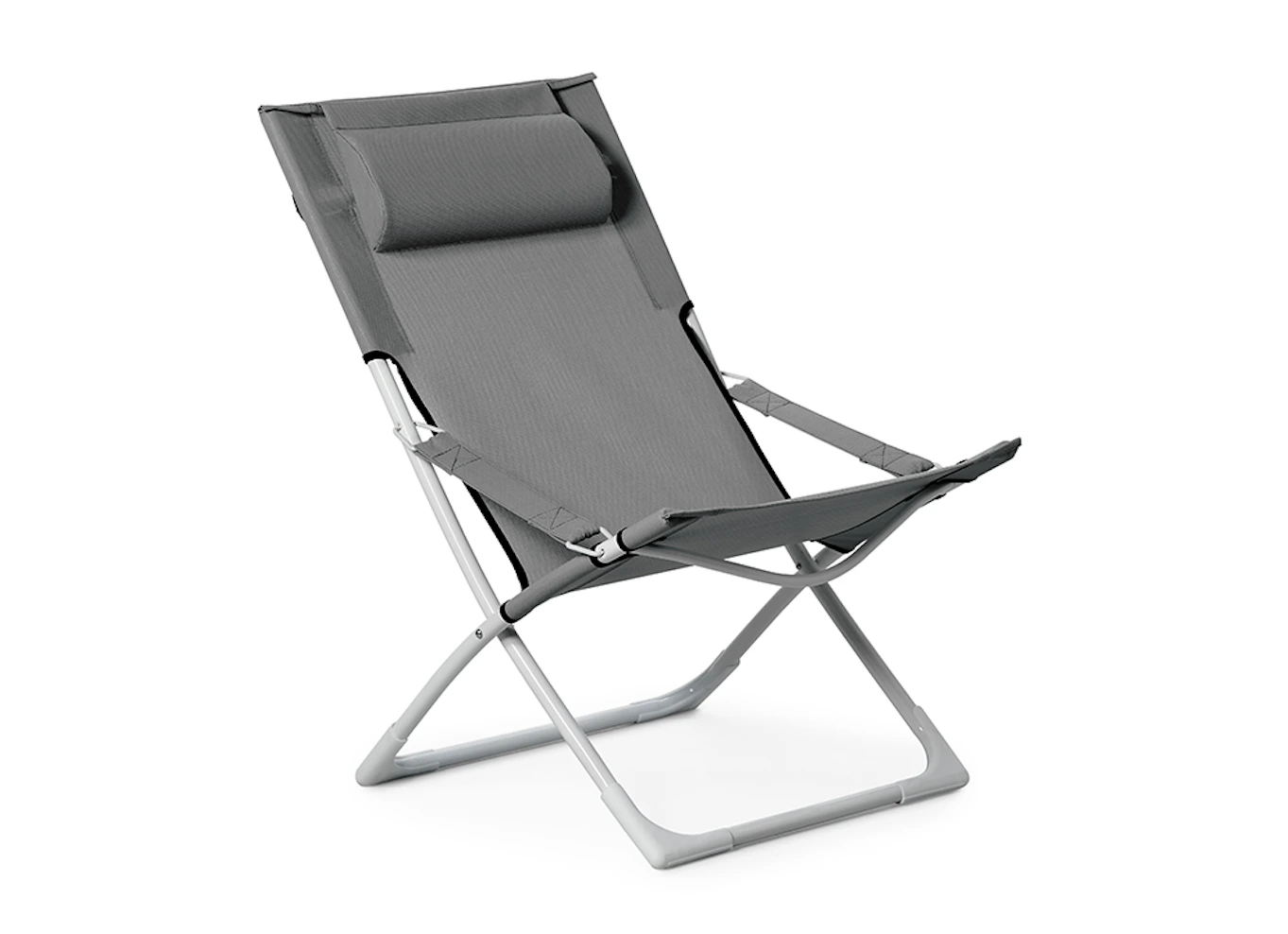 Bild som visar en grå fällstoll emot en vit bakgrund