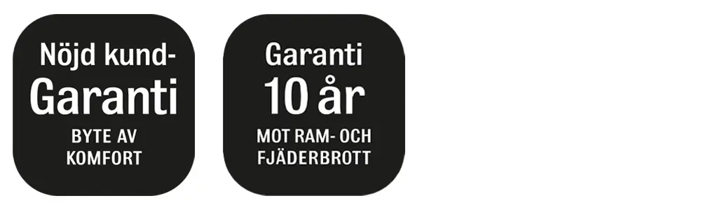 två symboler i svart som visar att sängen har garanti