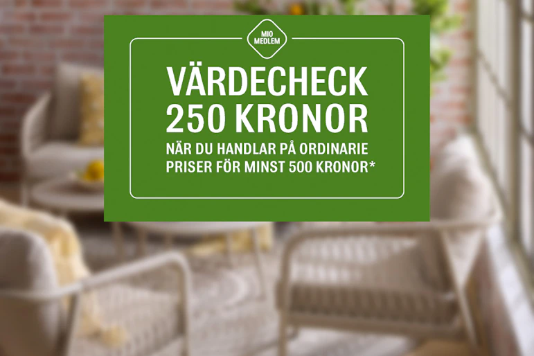 en grön värdecheck där det står att kunden får 250 kronor om den handlar för 500.