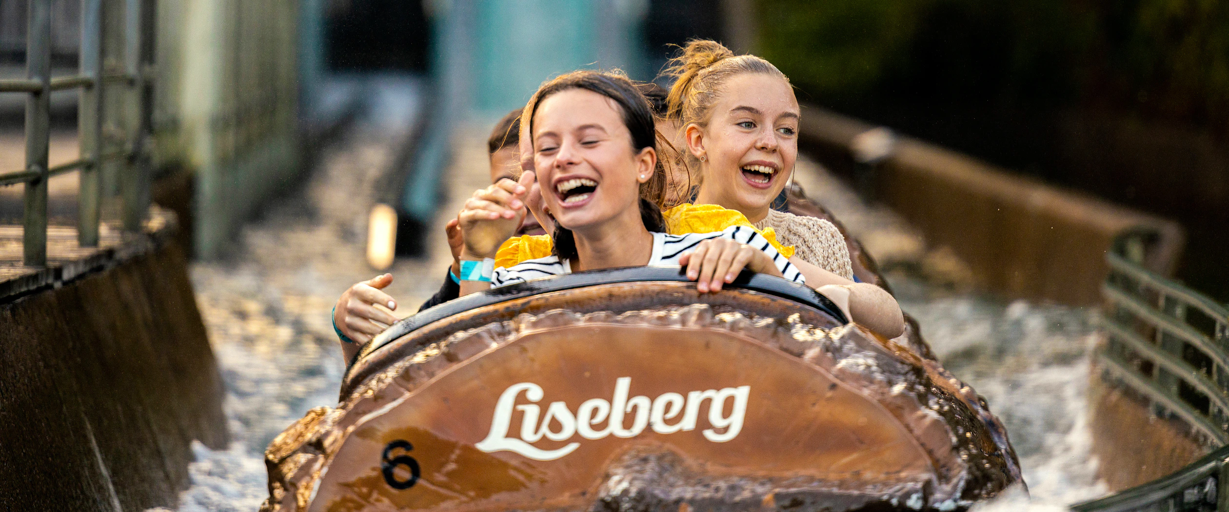 Glada ungdommar åker flumeride