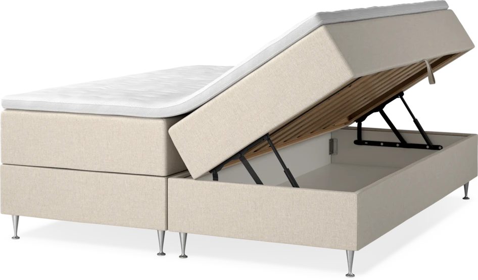 New York - Förvaringssäng, dubbelsäng med bäddmadrass och sängben - Beige