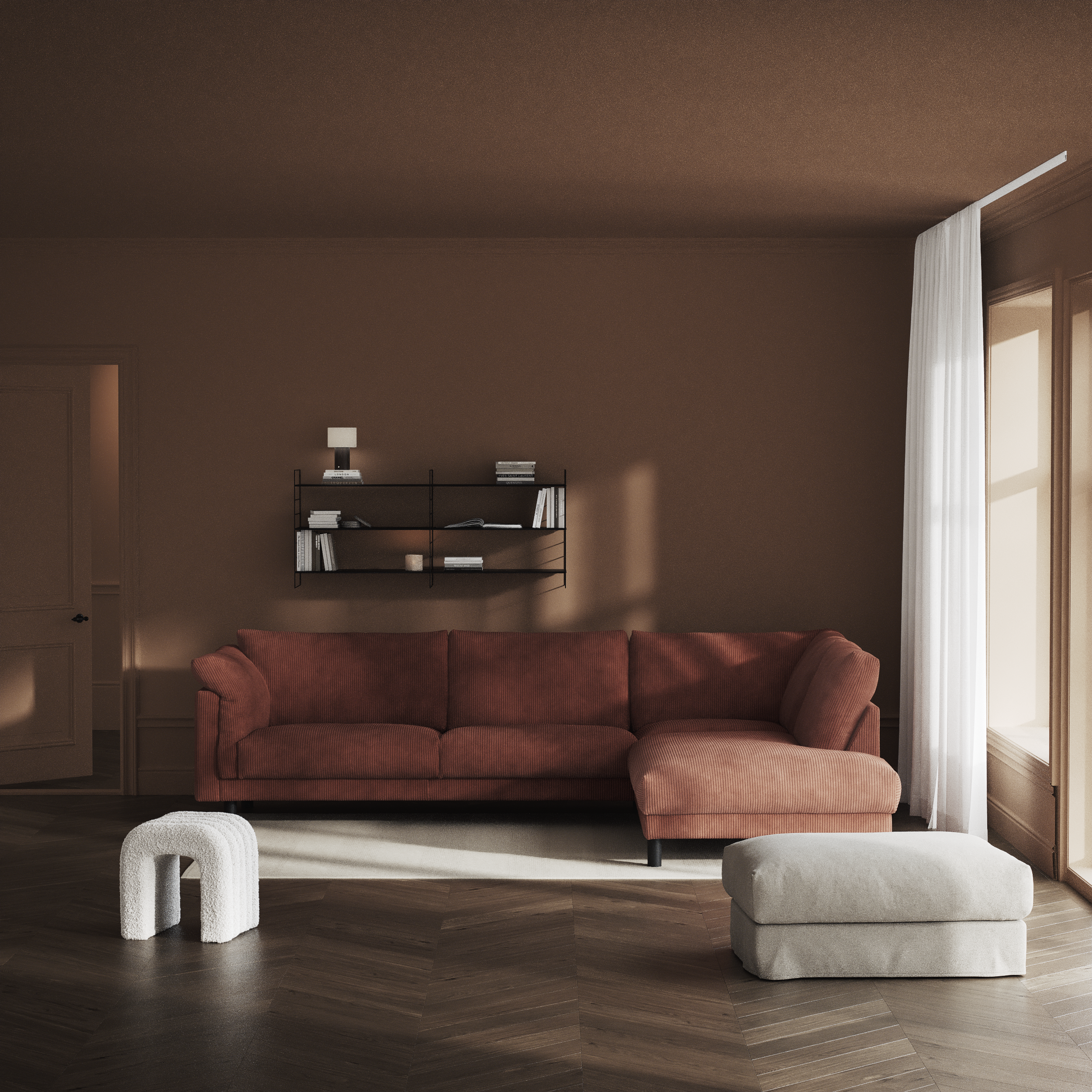 Cherrie, 3-sits soffa med divan höger, fast klädsel