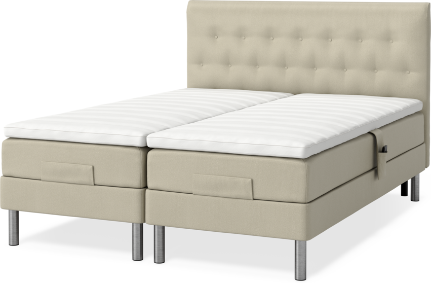 Roma Family - Ställbar säng, dubbelsäng med bäddmadrass och sänggavel låg pikerad, B 160-180 - Beige