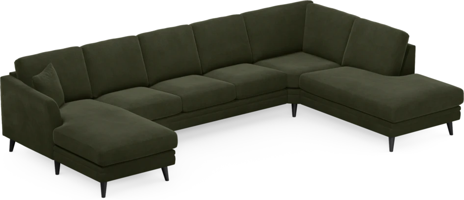 Eden - 3-sits soffa med schäslong vänster och divan höger - Grön