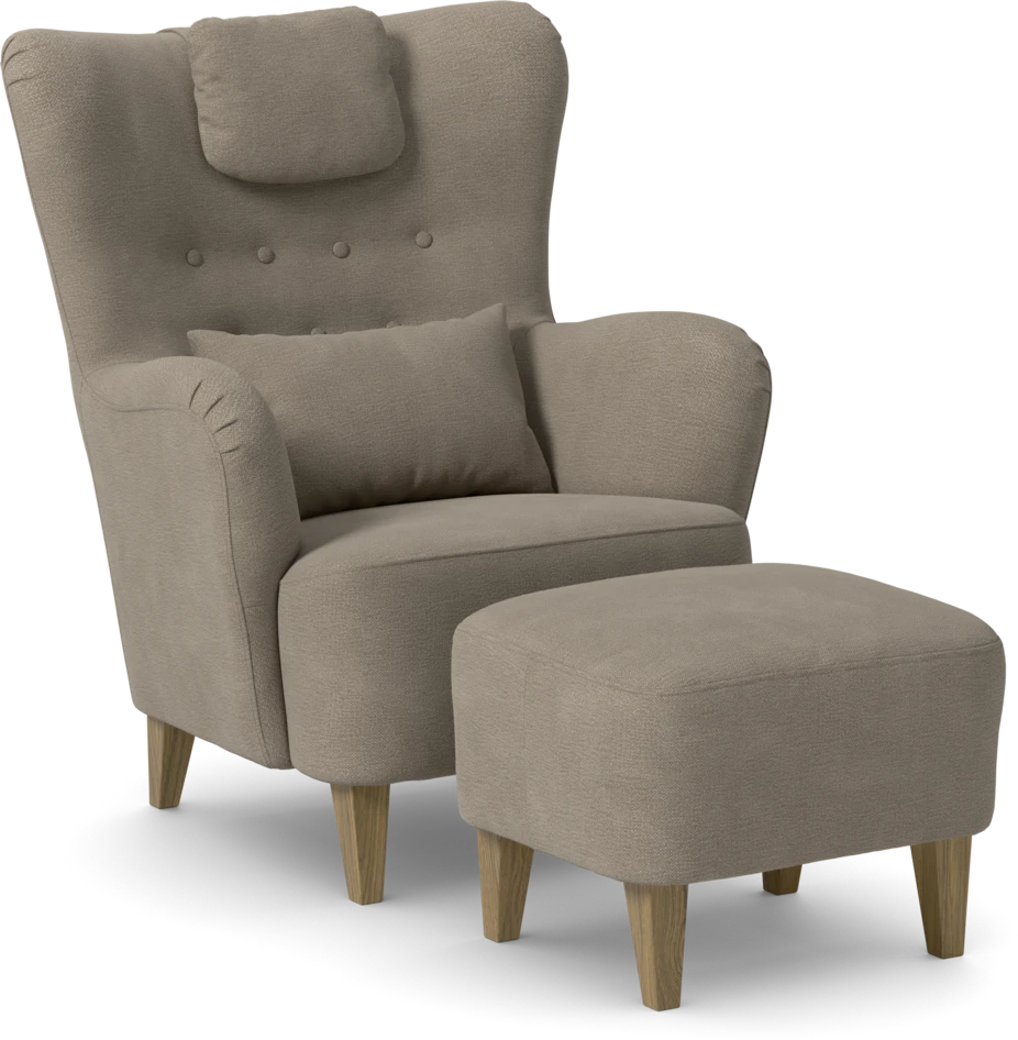 Elin - Fåtölj med fotpall - Beige