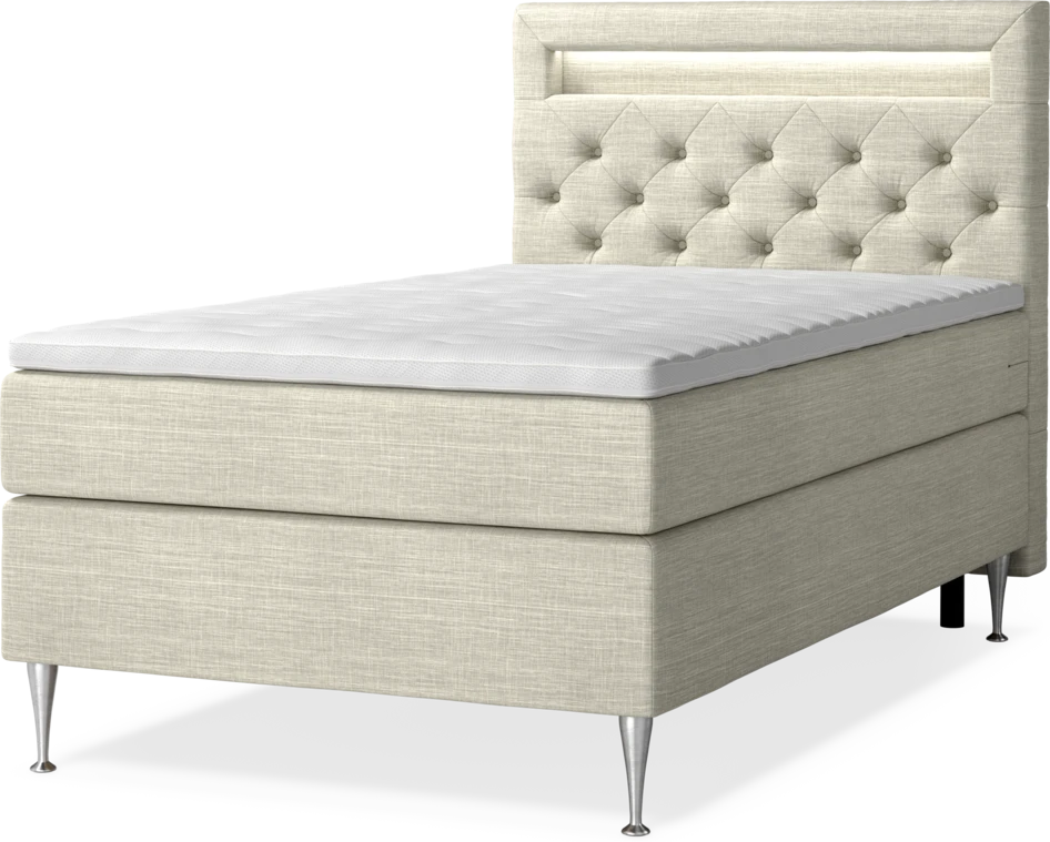 New York - Kontinentalsäng, enkelsäng med bäddmadrass, sängben och sänggavel LED - Beige