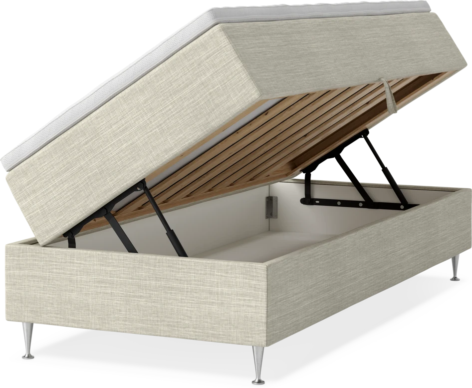 New York - Förvaringssäng, enkelsäng med bäddmadrass och sängben - Beige