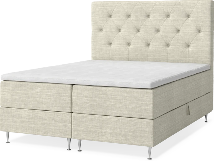 New York, Förvaringssäng, dubbelsäng med bäddmadrass, sängben och sänggavel pikerad