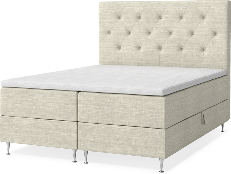 New York - Förvaringssäng, dubbelsäng med bäddmadrass och sänggavel pikerad - Beige