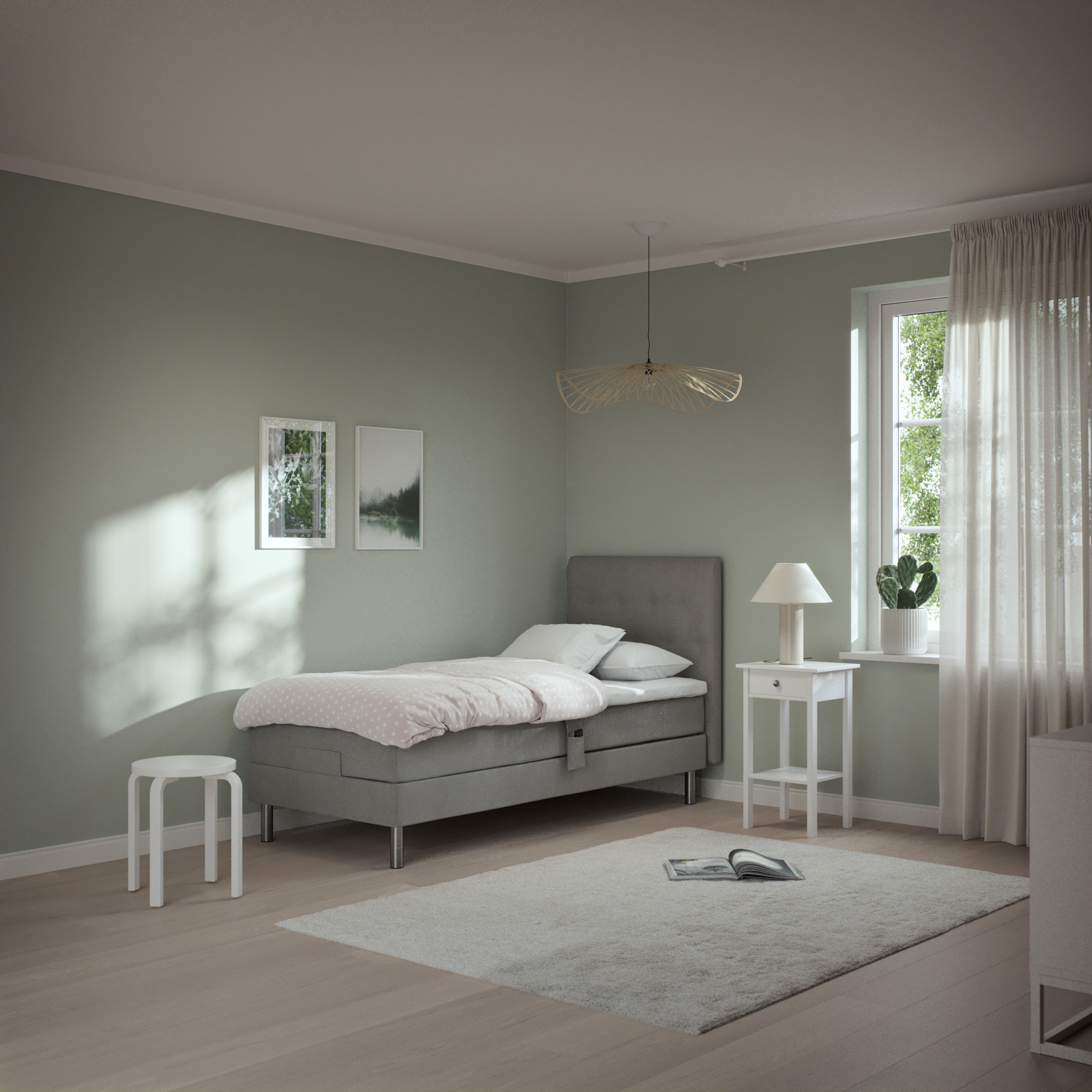 Roma Family, Ställbar säng, enkelsäng med bäddmadrass och sänggavel låg pikerad, B 90-120