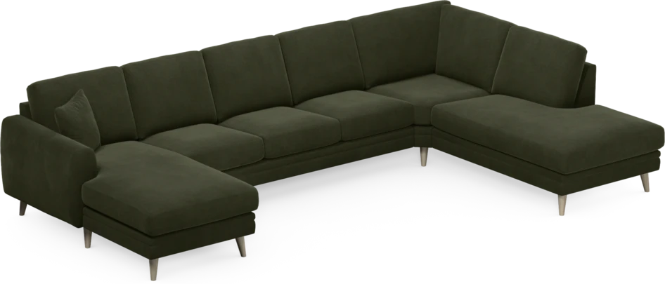 Eden - 3-sits soffa med schäslong vänster och divan höger - Grön