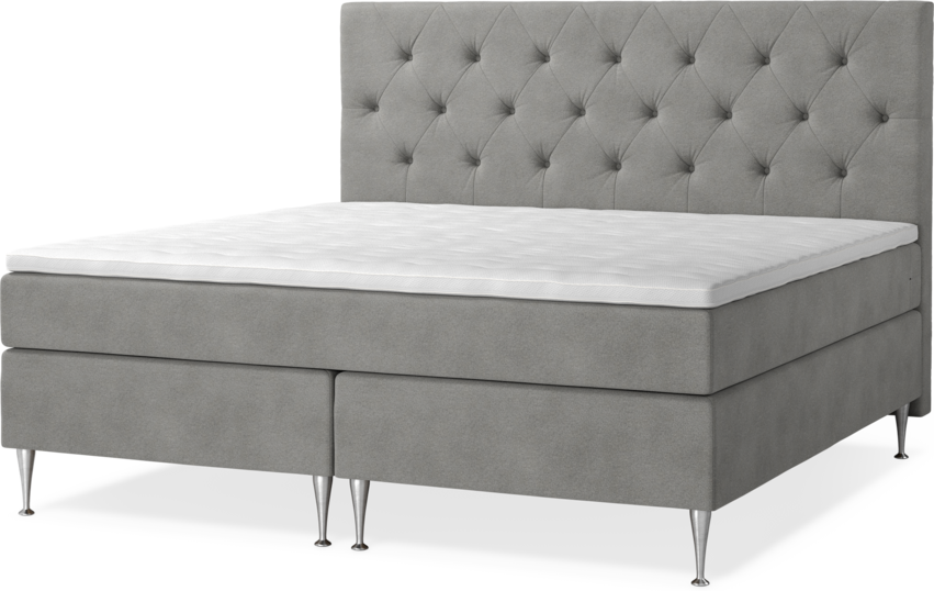 New York - Kontinentalsäng, dubbelsäng med bäddmadrass, sängben och sänggavel pikerad - Grå