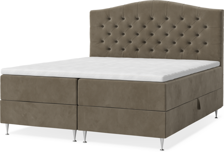 New York - Förvaringssäng, dubbelsäng med bäddmadrass och sänggavel välvd - Brun