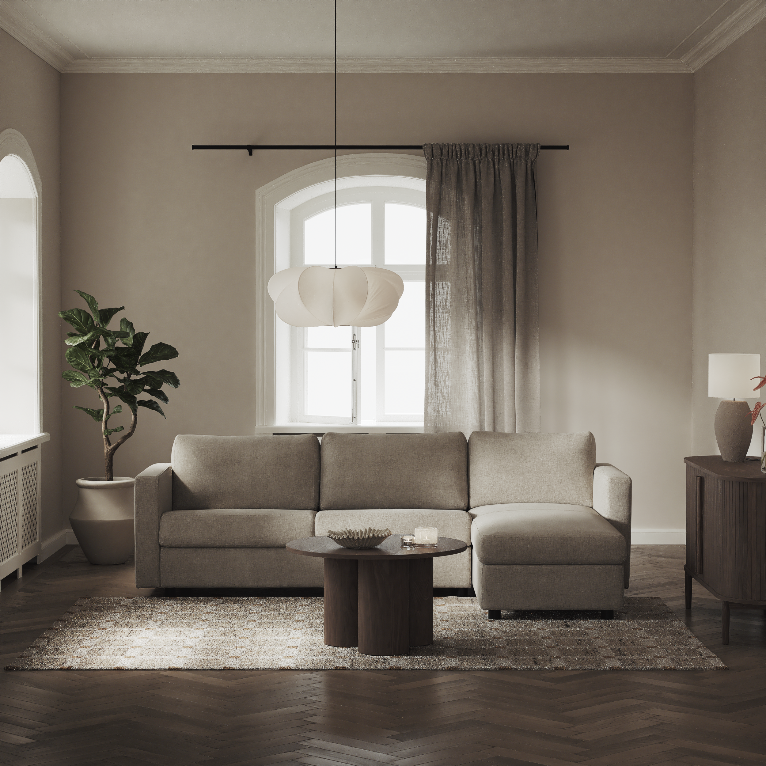 Lindö - Bäddsoffa 2,5-sits med schäslong, vändbar - inspiration