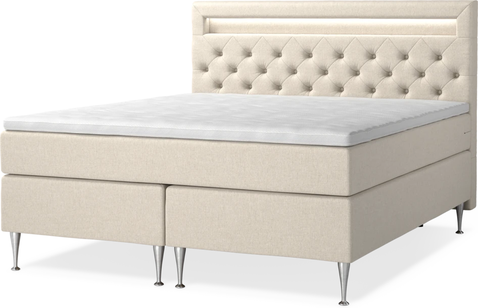 New York Supreme - Kontinentalsäng, dubbelsäng med bäddmadrass, sängben och sänggavel LED - Beige