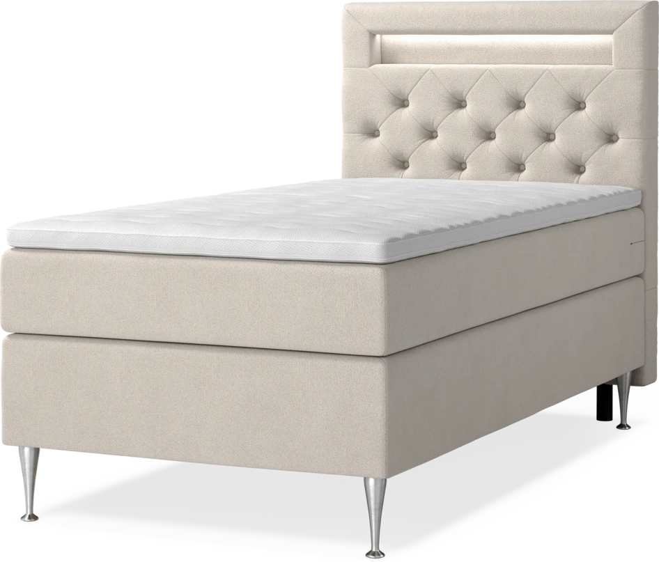 New York - Kontinentalsäng, enkelsäng med bäddmadrass, sängben och sänggavel LED - Beige