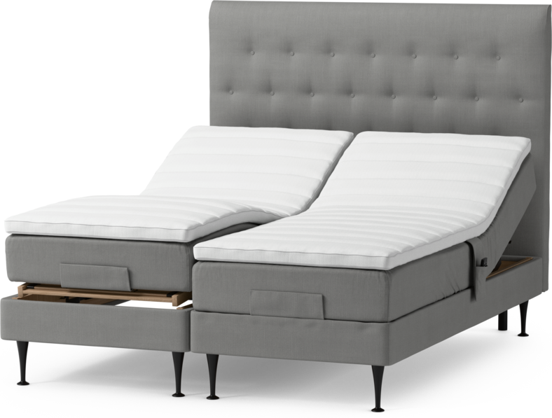 Roma Family - Ställbar säng, dubbelsäng med bäddmadrass och sänggavel pikerad, B 160-180