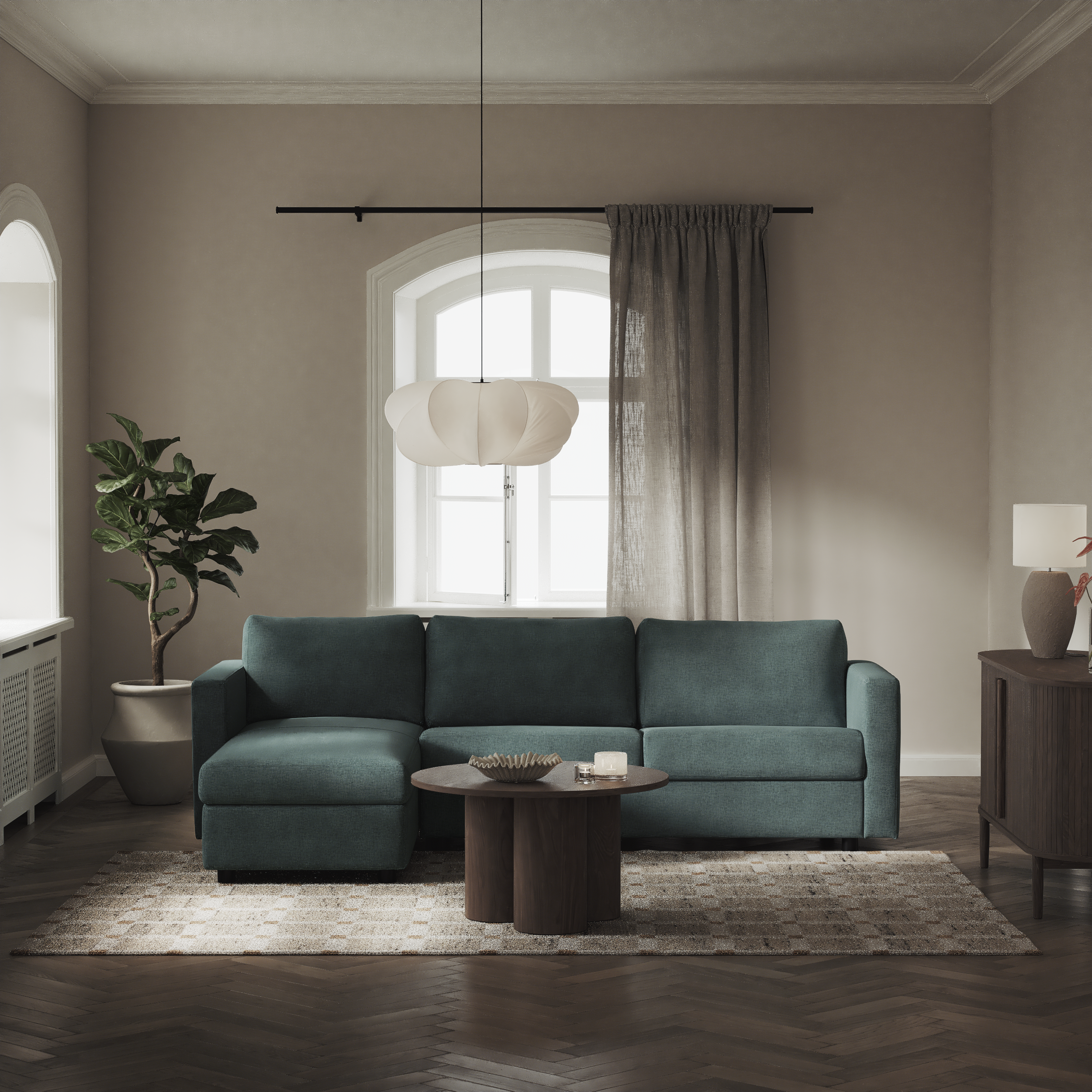 Lindö - Bäddsoffa 2,5-sits med schäslong, vändbar - inspiration