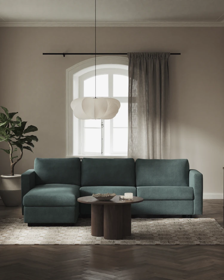 Lindö - Bäddsoffa 2,5-sits med schäslong, vändbar - inspiration