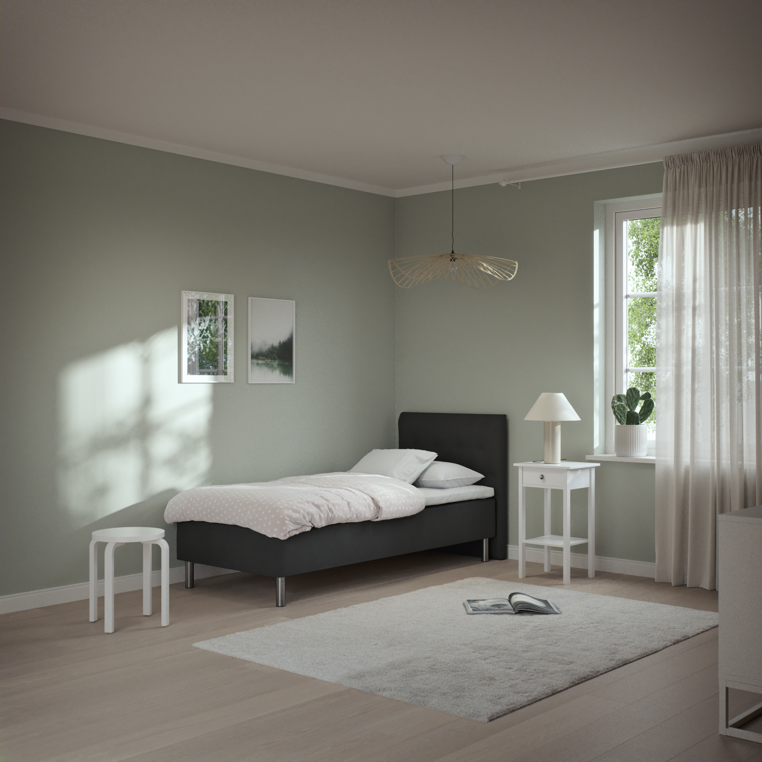 Roma Family, Ramsäng, enkelsäng med bäddmadrass och sänggavel låg pikerad, B 90-120