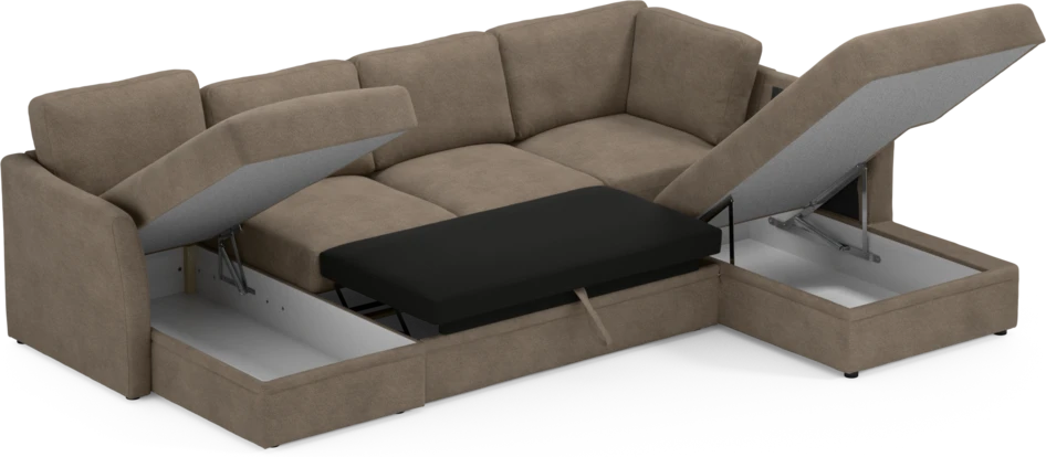 Öland - Bäddsoffa med schäslong vänster och divan höger - Brun