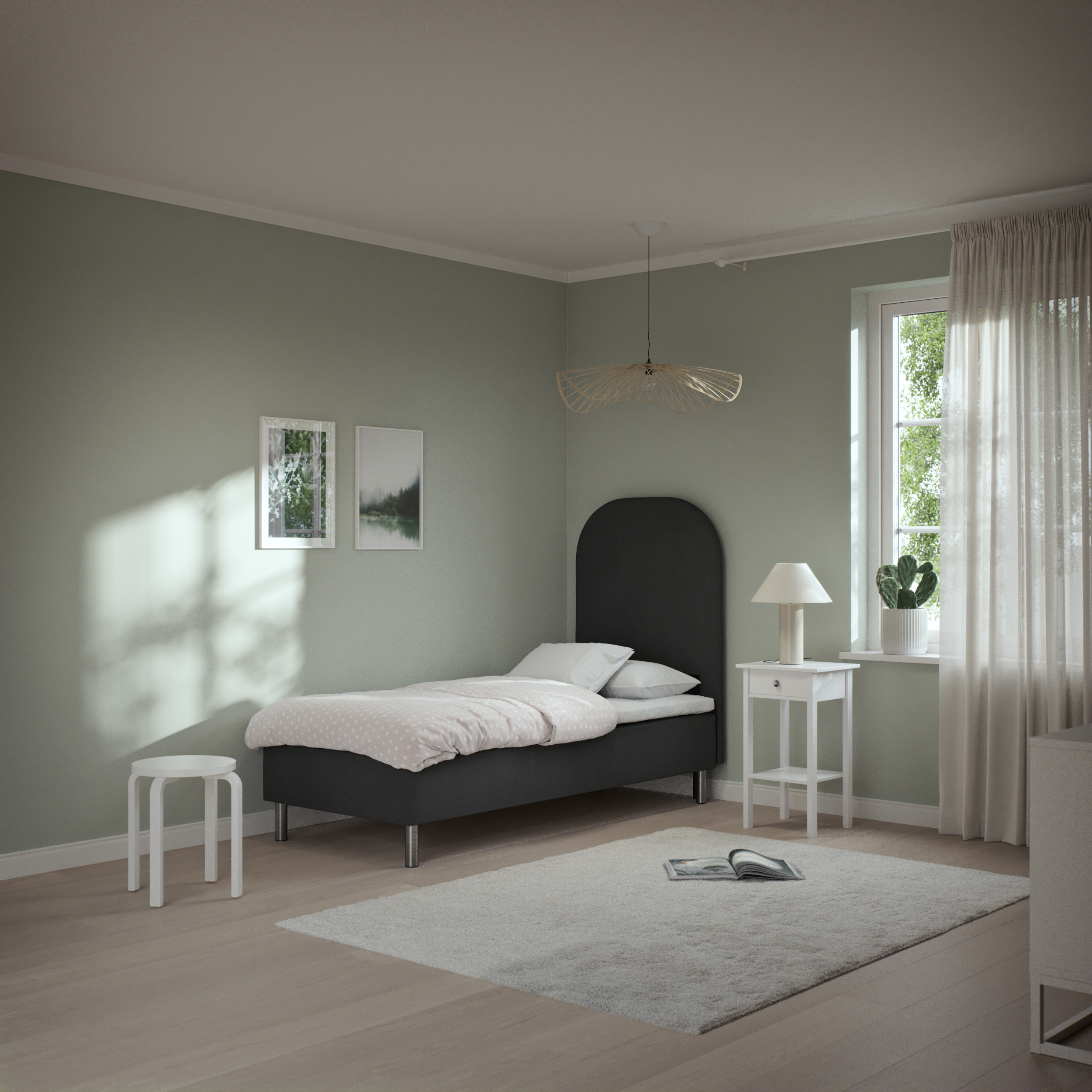 Roma Family, Ramsäng, enkelsäng med bäddmadrass och sänggavel slät, B 90-120