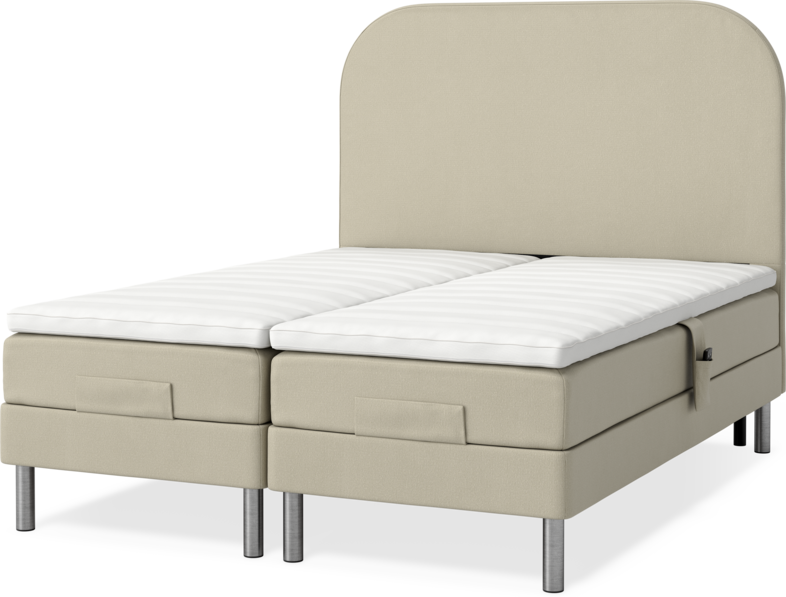 Roma Family - Ställbar säng, dubbelsäng med bäddmadrass och sänggavel slät, B 160-180 - Beige