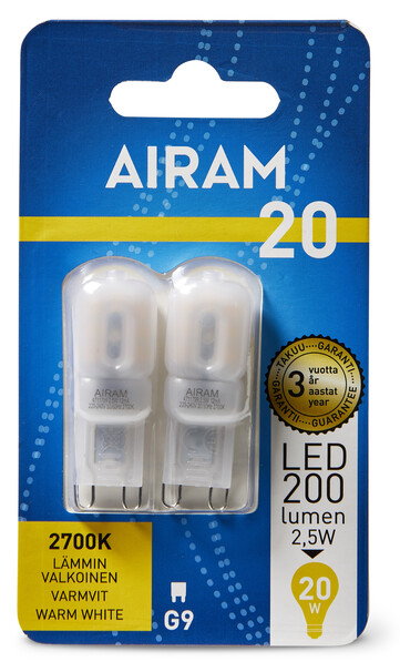 Airam - Ljuskälla LED, G9, lm 200, ej dimbar - Vit
