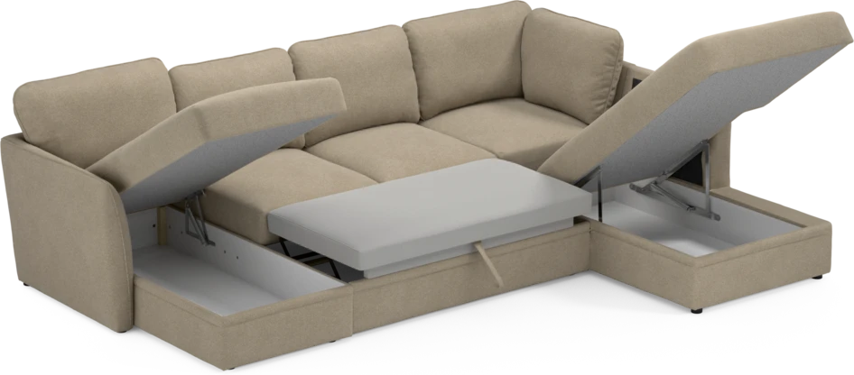 Öland - Bäddsoffa med schäslong vänster och divan höger - Beige