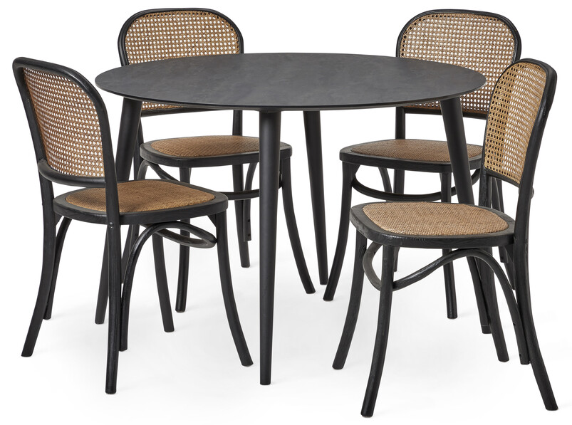 Sharp - Matgrupp med 4 stolar Edit - Svart
