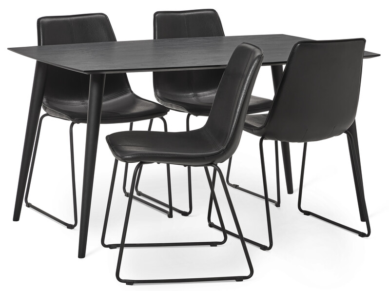 Sharp - Matgrupp med 4 stolar Menton - Svart