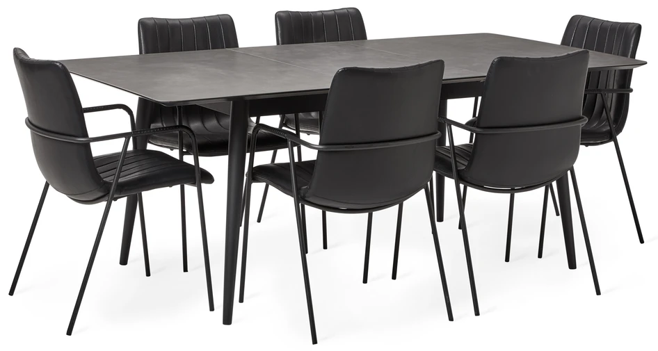 Edge - Matgrupp med 6 karmstolar Ritz - Svart