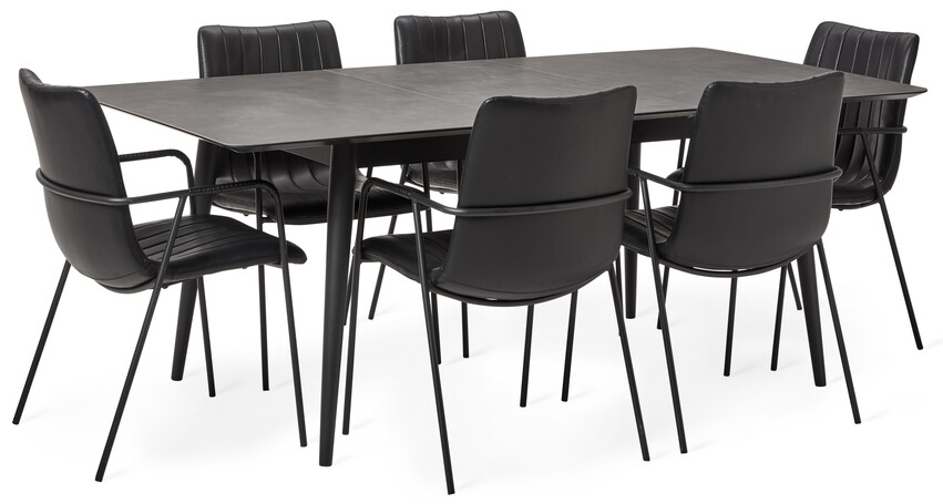 Edge - Matgrupp med 6 karmstolar Ritz - Svart