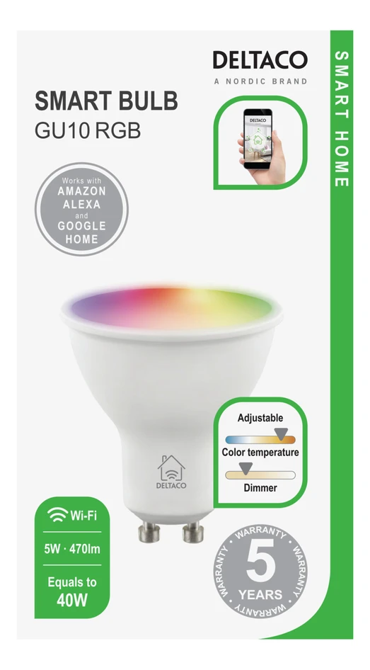 Smarta hem - Ljuskälla Smart LED, GU10, lm 470, dimbar - Vit