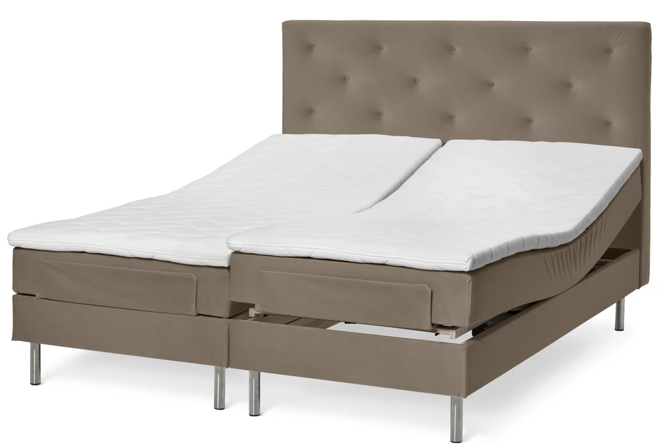 Pisa Grand - Ställbar säng, dubbelsäng med bäddmadrass och sänggavel - Brun